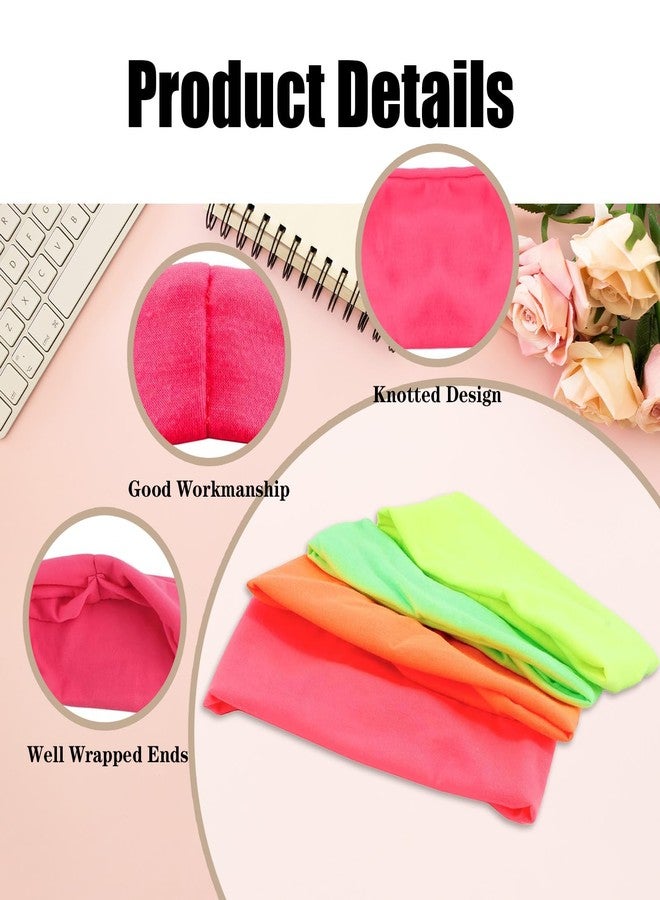 CZMZHFC 4 Pcs 80s 90s Neon Headband for Women,Non-Slip Sports Headbands,Elastic Fluorescent Turban Hair Bands,Neon Accessories,Vintage Fashion Sweatbands for Party Yoga Hiking Cycling Running (Style B) - Image 3